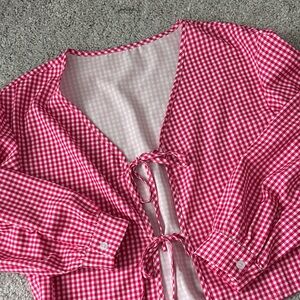 SHEIN Vibrant Pink Gingham Blouse